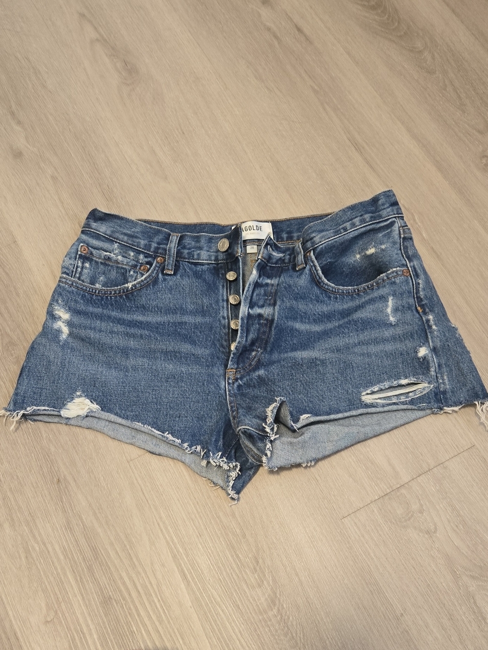 Agolde Blue Distressed Button-Fly Denim Cutoff Shorts